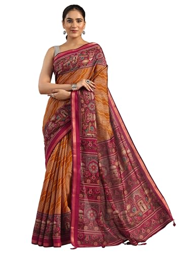Libas Womens Printed Cotton Blend Saree With Blouse Piece