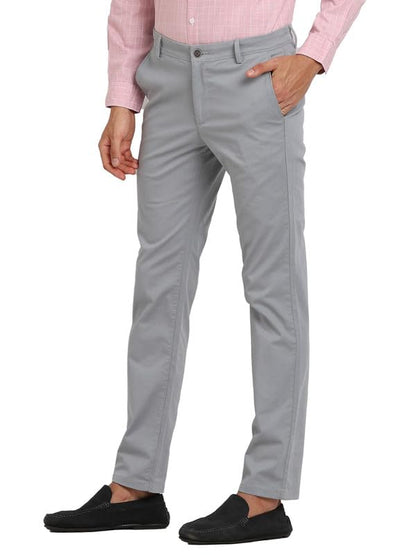 Turtle Men Cotton Stretch Grey Solid Ultra Slim Fit Casual Trouser