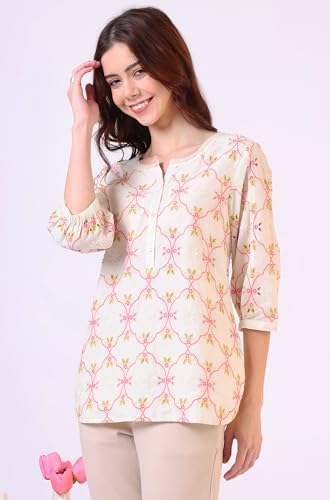 W for Woman Thread Embroidered Straight Pure Cotton Ethnic LaceTop