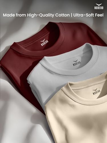 Nobero MenS Solid Regular Fit T-Shirt (1M-Twts-R0008_2_Wine Red/Grey Melange/Sand