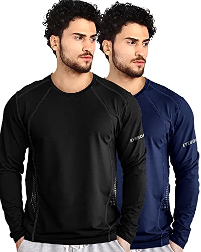 EYEBOGLER Mens Dry Fit Round Neck Full Sleeve Casual Tshirt Pack of 2