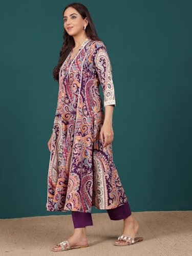 Varanga Women Paisely Printed V Neck Panelled Flared Kurta with Trouser