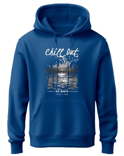 ADRO Men's Cotton Neck Hooded Sweatshirt (H24-CHILL-RB_Royal Blue