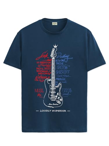 ADRO Guitar Design Printed T-Shirt for Men - 100% Cotton, Regular Fit, Soft Breathable Fabric | RN23-M-GTR-SB-XL Teal