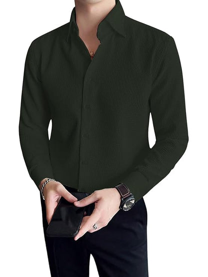 Greciilooks MenS Formal Button Down Shirt  Slim Fit Office Wear ShirtS For Men | Textured Long Sleeve Cotton Blend | Business