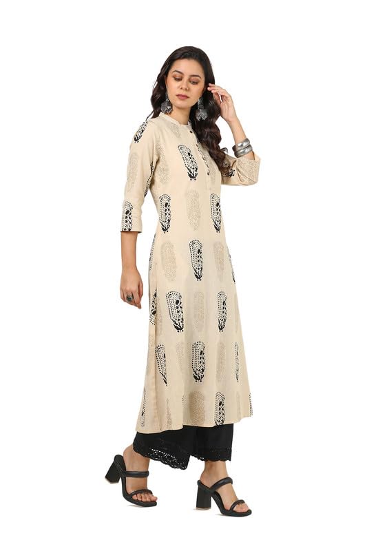 Soch Womens Beige Cotton Flex Botanical Print Kurta