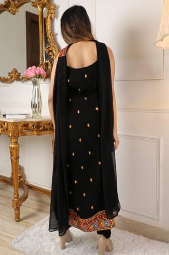 Fashion Basket Georgette Embroidered Black Kurta Set for Women