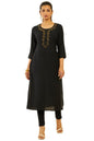 Soch Womens Black Viscose Blend Straight Kurta With Floral Cutdana Work