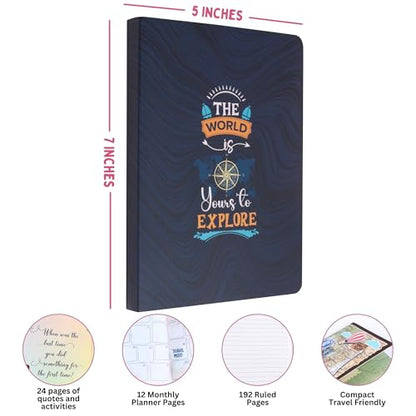 Doodle Travelogue Hard Bound B6 Travel Planner | 24 Monthly Planner Pages | 24 Motivational Quote Pages (5 X 7 Inches, 80 Gsm, 2