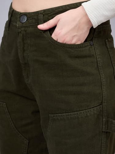 Style Quotient Women Relaxed Fit High Rise Carpenter Jeans Olive