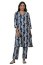 W for Woman Folksong Blue Animal Print Cotton Straight Kurta
