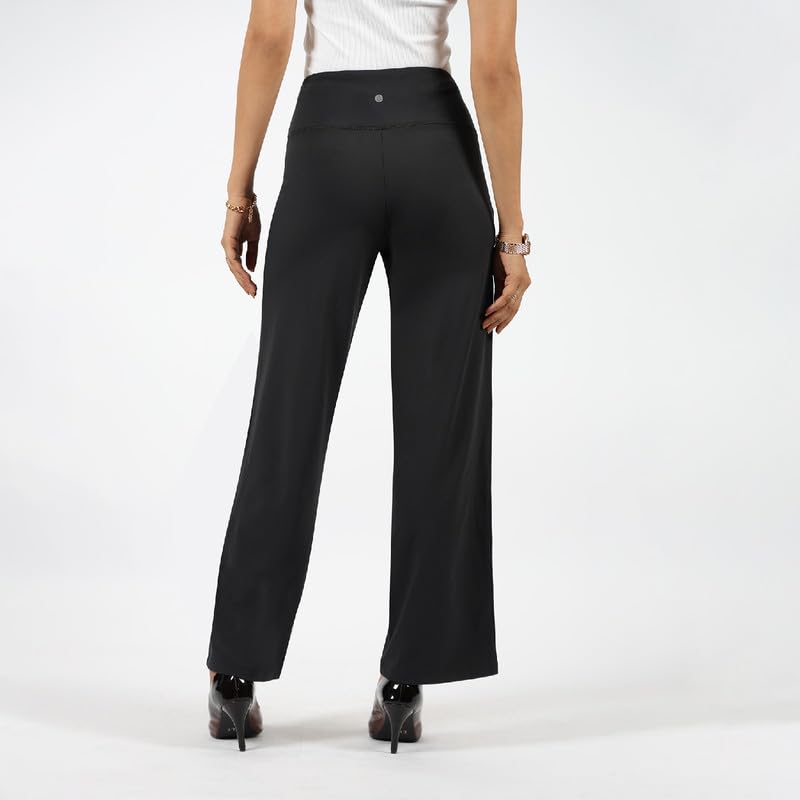 BlissClub Women High Rise The Ultimate Wide Leg Pants - Lite | Pockets | High Waisted | Quick Dry | Drawstring Bliss Black | Siz