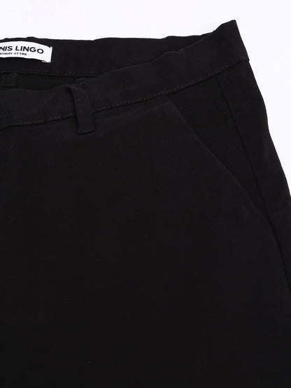 Dennis Lingo Mens Cotton Solid Casual Trousers, Tapered Fit, Mid Rise, Stretchable Ankle Length Chino Trousers Black