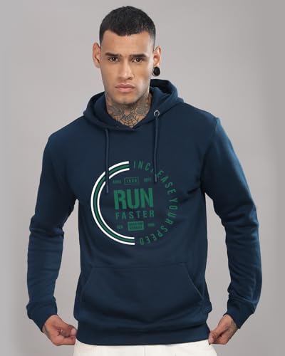 ADRO Men's Printed Hoodie, Teal Blue, Cotton, Size 16.5, Model H24-FAST-SB
