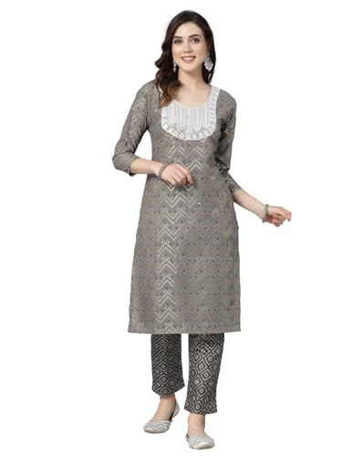 Stylum Women's Printed & Embroidered Cotton Blend Straight Kurta Pant Set (KPCHIKASET)
