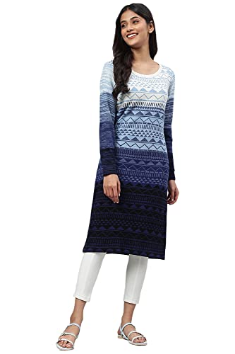 Blue Yarn-Dyed Acrylic Charm Plus Size Kurta
