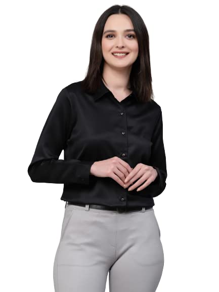 Style Quotient Women Solid Black Satin Formal Shirt