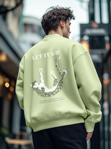 Nobero MenS Polycotton Crew Neck Sweatshirt (1M-Twrs-C0757-Co_Cool Matcha
