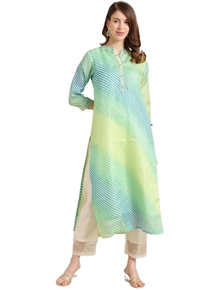 Varanga Leheriya Printed Straight Kurta with Mandarin Collar