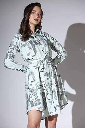 Greciilooks Western Dress For Women - Paper Printed Rayon Dress & Long Button Down Sleeve With Belt For Girls Suitable For Worko