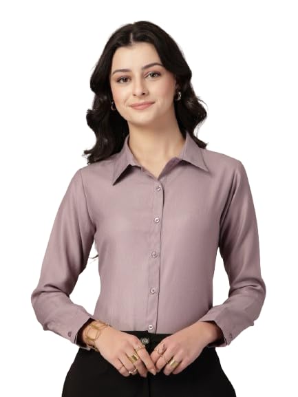 Style Quotient Women Mauve Self Design Linen Regular Fit Formal Shirt