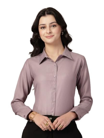 Style Quotient Women Mauve Self Design Linen Regular Fit Formal Shirt