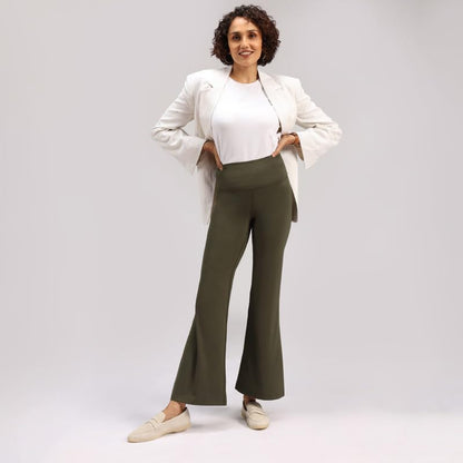 BlissClub Ultimate Flare Pants Lite for Women Above 55 ft Tall | High Waist Trousers and Formal Pants for Office wear | Comfort