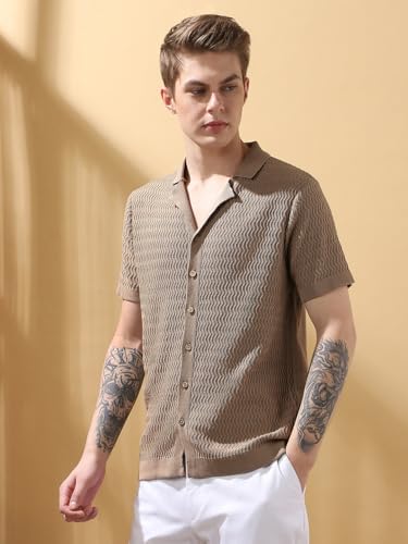 Dennis Lingo Regular-Fit Beige Half-Sleeves Cotton T Shirts For Men