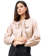 Style Quotient Women Solid Champagne Satin Tie up Regular Formal Shirt