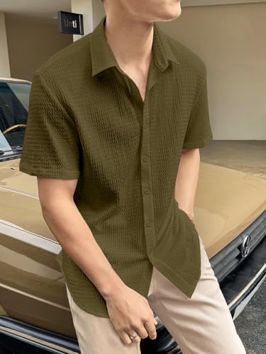 Greciilooks For Casual Stylish Polycotton Regular Formal Shirt Olive Green