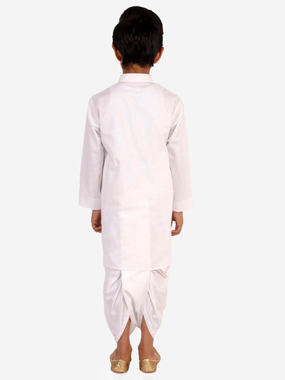 Vastramay Boys White Kurta, Dhoti And Muslim Prayer Cap Set