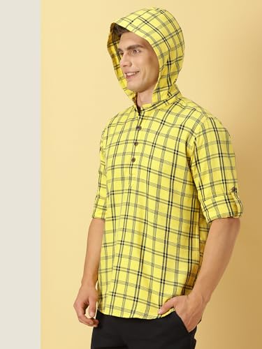 Thomas Scott 100% Cotton Checkred Hodiee Half Placket Shirts for Mens