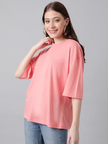 KOTTY Womens Cotton Blend Solid Oversized T-Shirts