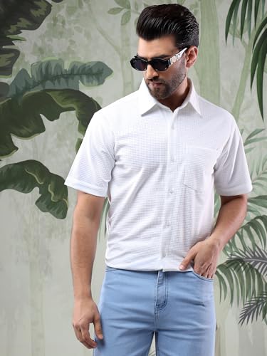 Kotty MenS Half Sleeve Solid Lightweight Polycotton Classic Fit Shirt(White,M)