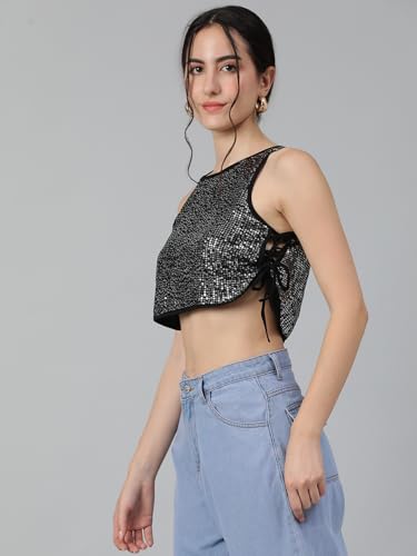 Kotty WomenS Casual Sleeveless Solid Top(Black,L)