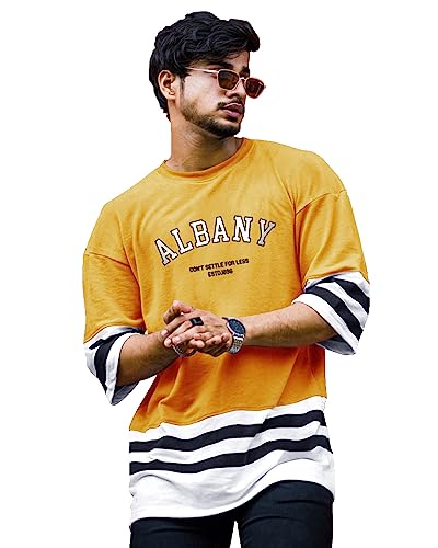 EYEBOGLER Oversized Loose Baggy Fit Drop Shooulder Half Sleeves Cotton Blend Printed T-Shirt for Men
