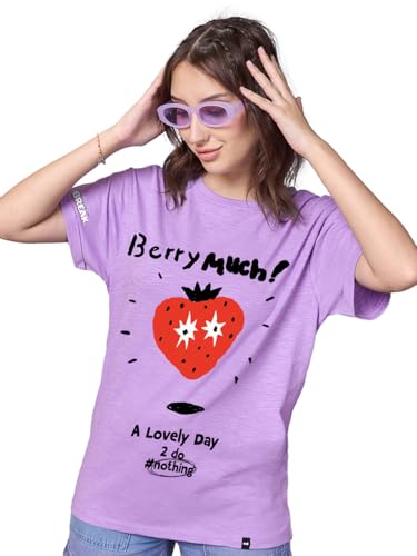 Bewakoof Air 1.0 Original Women Graphic Print Boyfriend Fit Half Sleeve Round Neck Cotton Slub T-Shirt_645932_Purple_S