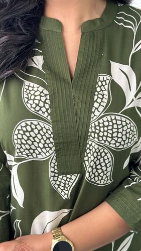 Lookmark WomenS Floral Printed Cotton Blend 3/4Th Sleeve Knee Length V-Neck Kurta And Palazzo Set For Women (Az-Lm-Og-Ks2204 Ma