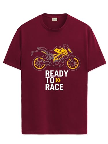 ADRO Men's Biker Design Printed 100% Cotton T-Shirt - Regular Fit, Printed T-Shirts for Men (RN24-KTM-MR_Maroon_XL)