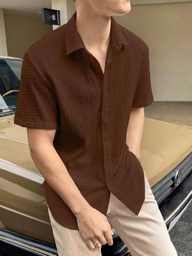 Greciilooks For Casual Stylish Polycotton Regular Formal Shirt Coffee