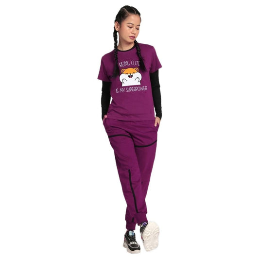 Bewakoof Womens Anti Hero Graphic Print Cotton T-Shirt- Regular Fit, Round Neck, Half Sleeves 578715_Purple_XL