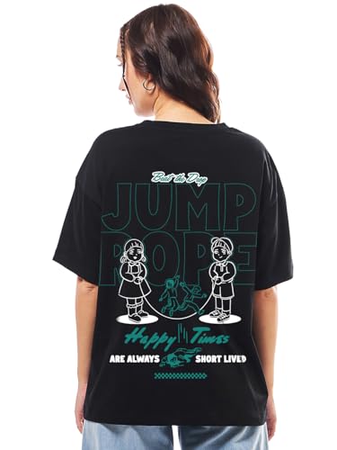 Bewakoof Official Squid Game Merchandise WomenS Graphic Print Oversized Fit Half Sleeve Round Neck Cotton T-Shirt_683812_Black_S