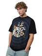 The Souled Store Looney Tunes: Going in Circles Men and Boys Short Sleeves Round Neck Black Graphic Printed Cotton Oversized T-S