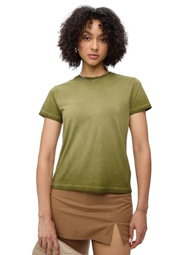 The Souled Store Solids: Fern Green Women and Girls Short Sleeves Round Neck Cotton Blend Regular Fit T-Shirts