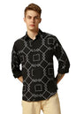 Dennis Lingo Men Black Geometric Print Relaxed Fit Full Sleeve Spread Collar Shirts