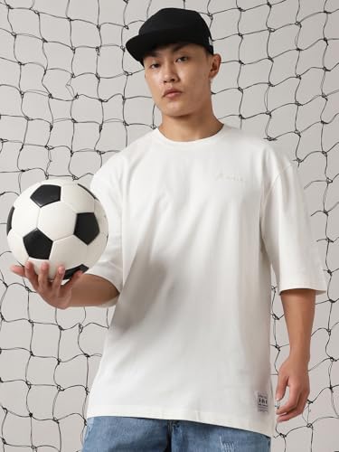Hubberholme Men Cotton Solid Oversized Fit Round Neck Half Sleeves Tshirts 19 White