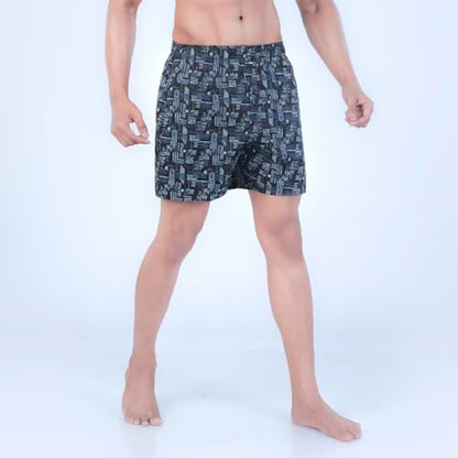 Rupa Colors PLAYSURE Collection Satin Boxers for Men, Abstract Printed, 100% Super Combed Cotton, Zip-Free, Ultrasoft Black