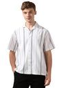 Dennis Lingo Men White Stripes Half Sleeves Relaxed Fit Shirts