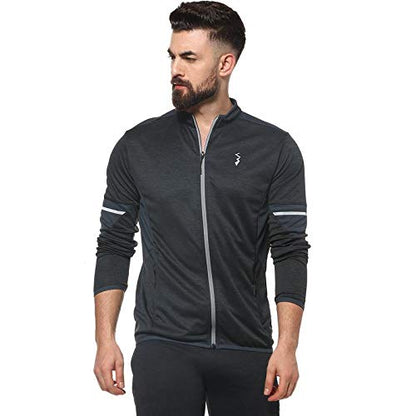 Campus Sutra Mens Solid Black Dri-Fit Zip Through Activewear Jacket Regular Fit for Casual Wear, Structured Jacket Crafted with