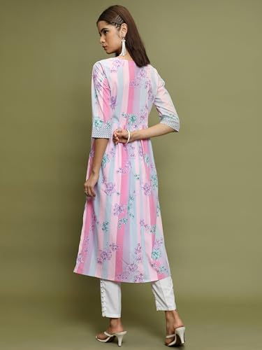 Ketch WomenS Polyester Regular Fit Kurta (Khku000443_Pink Multi